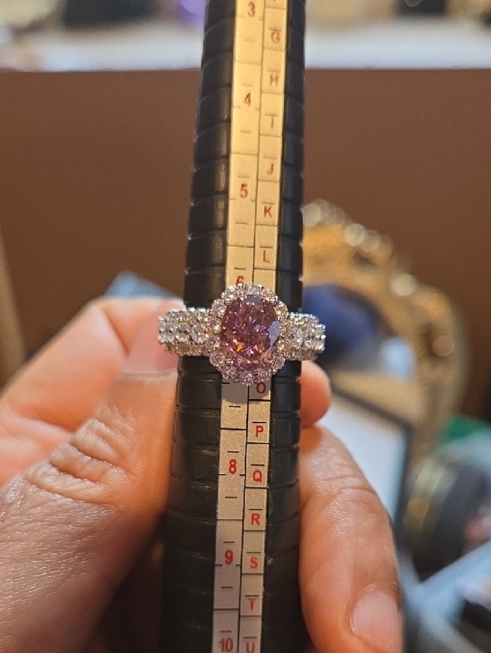 Pink Oval Halo CZ Ring - Women Jewelry - Picture 2 of 12